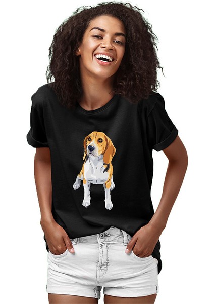 Tatlı Beagle Siyah Unisex Tişört T-Shirt