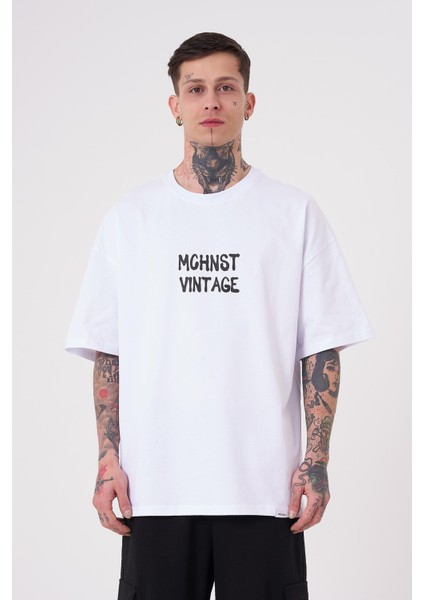 Erkek Vintage Memories Baskılı Oversize Beyaz Tişört