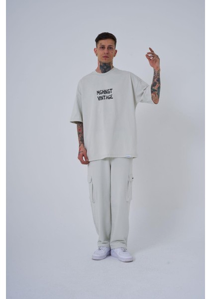 Erkek Vintage Memories Baskılı Oversize Gri Tişört