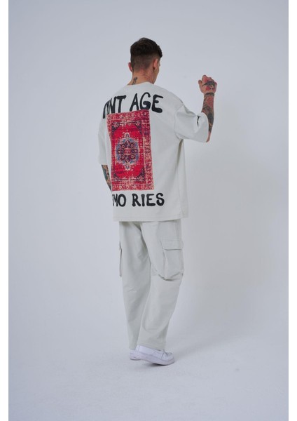 Erkek Vintage Memories Baskılı Oversize Gri Tişört