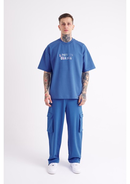 Erkek Lost In Dream Baskılı Oversize Açık Mavi Tişört modelleri