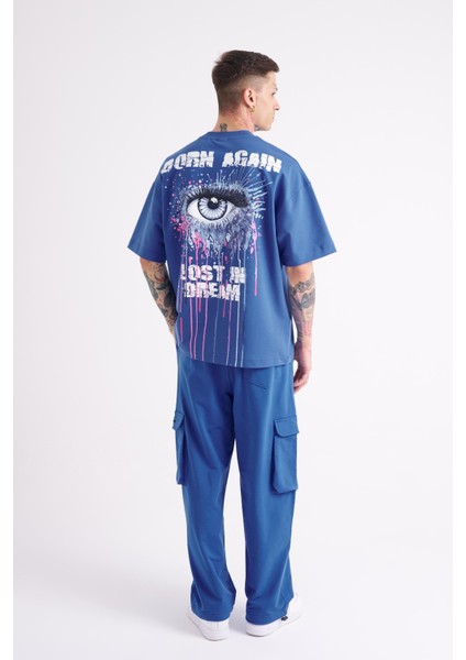 Erkek Lost In Dream Baskılı Oversize Açık Mavi Tişört fırsatları