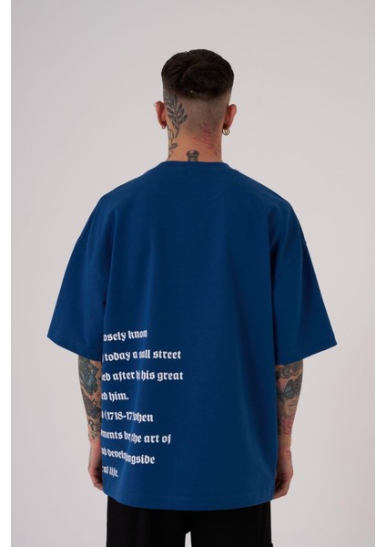 Erkek Nakışlı Baskı Detay Oversize Indigo Tişört fiyatları