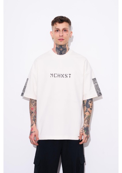 Erkek Mchnst Secret Baskılı Oversize Ekru Tişört