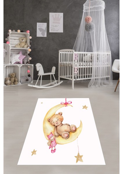Ayda Sallanan Ayıcık Desen Renkli Dijital Baskı Yıkanabilir Kaymaz Taban Bebek ve Çocuk Odası Halısı modelleri