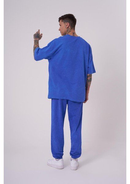 Erkek Luxury Yıkamalı Basic Oversize Açık Mavi Spotted Tişört fırsatları