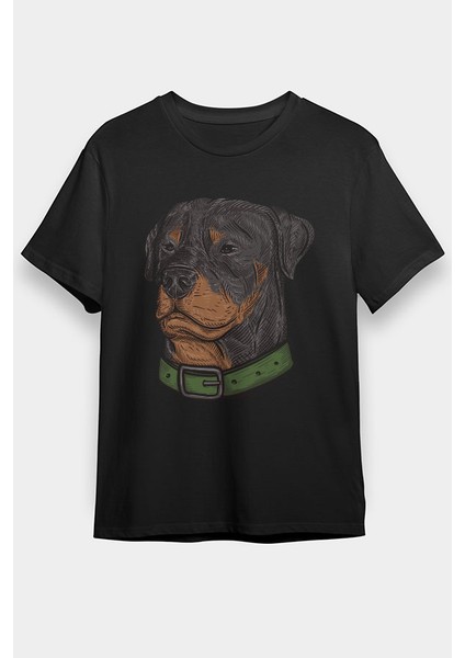 Asil Köpek Rottweiler Siyah Unisex Tişört T-Shirt