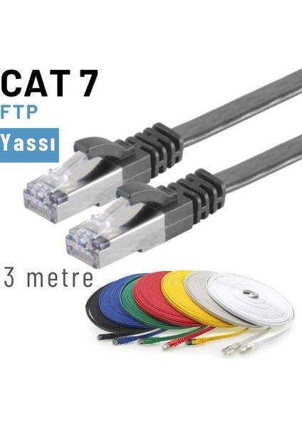 Irenıs 3 Metre Cat7 Kablo Yassı Ftp Ethernet Network Lan Ağ Kablosu