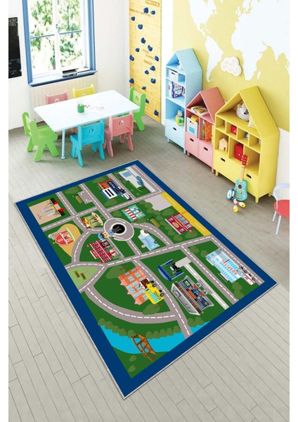 Ekonomik Desenli Renkli Dijital Baskı Yıkanabilir Kaymaz Taban Modern Çocuk Halısı.(Süngersiz)