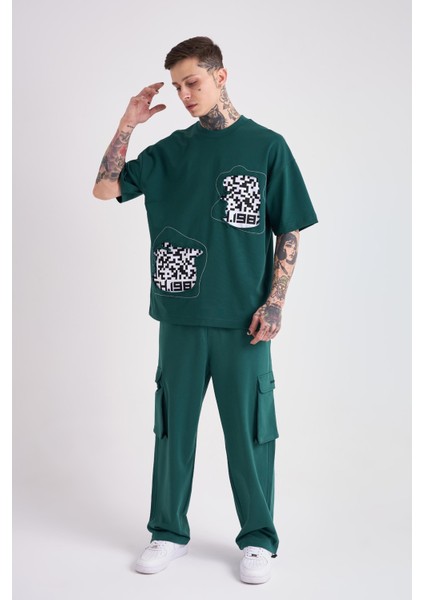 Erkek Dama Patch Oversize Petrol Yeşili Tişört modelleri