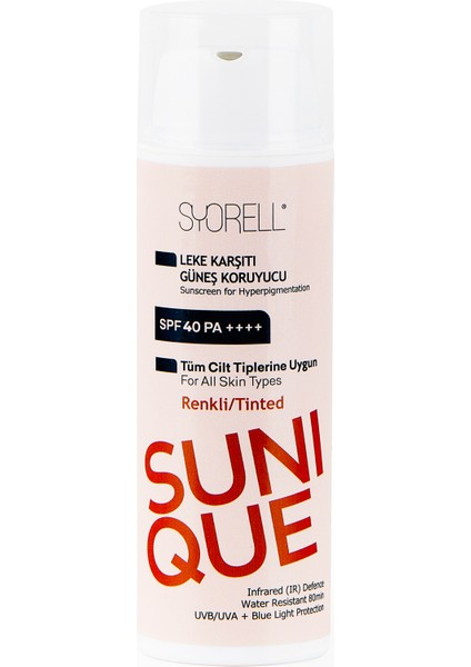 SUNIQUE Leke Karşıtı Renkli Güneş Koruyucu Krem 40 SPF