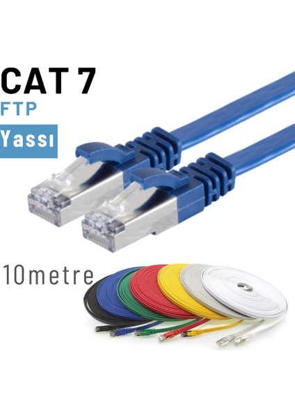 Irenıs 10 Metre Cat7 Kablo Yassı Ftp Ethernet Network Lan Ağ Kablosu