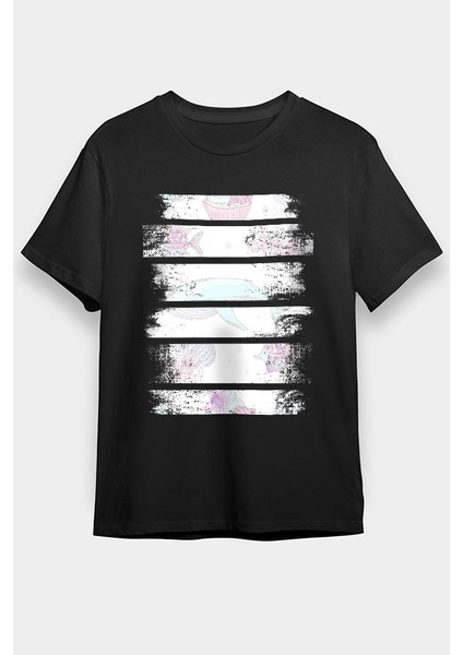 Balina Pullu Balık Pulu Siyah Unisex Tişört T-Shirt