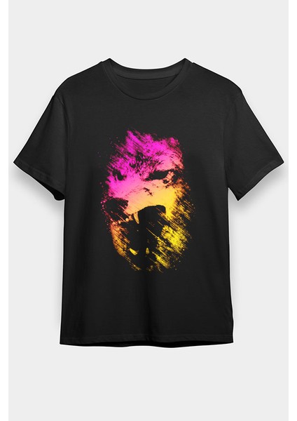 Renkli Kurt Siyah Unisex Tişört T-Shirt