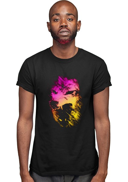Renkli Kurt Siyah Unisex Tişört T-Shirt modelleri