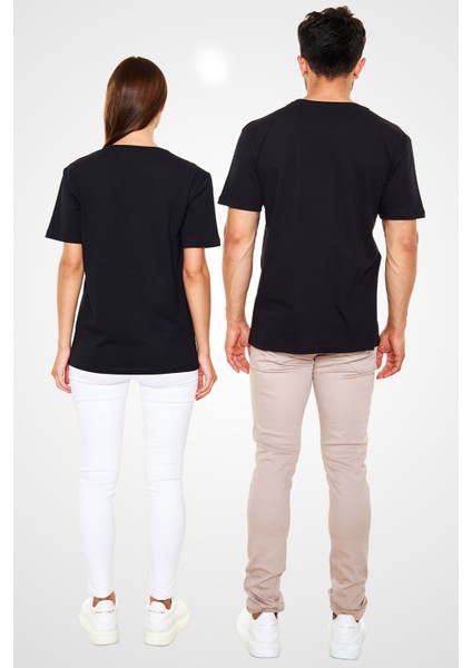 Desenli Tavşan Siyah Unisex Tişört T-Shirt