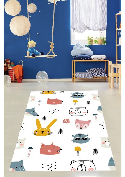 Sevimli Hayvanlar Alemi Animal Tavşan Tilki Yıkanabilir Kaymaz Taban Leke Tutmaz Çocuk Odası Halısı