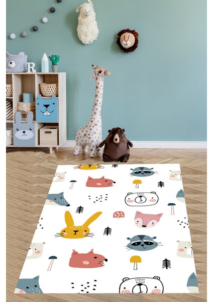 Sevimli Hayvanlar Alemi Animal Tavşan Tilki Yıkanabilir Kaymaz Taban Leke Tutmaz Çocuk Odası Halısı fiyatları