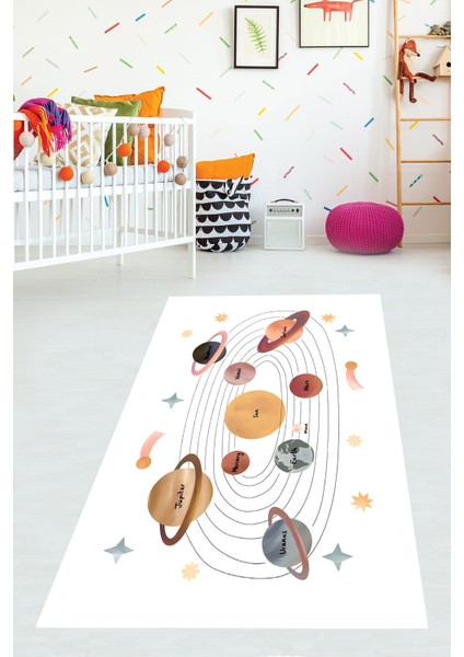Eğitici Gezegenler Yıkanabilir Kaymaz Taban Leke Tutmaz Çocuk Odası Halısı