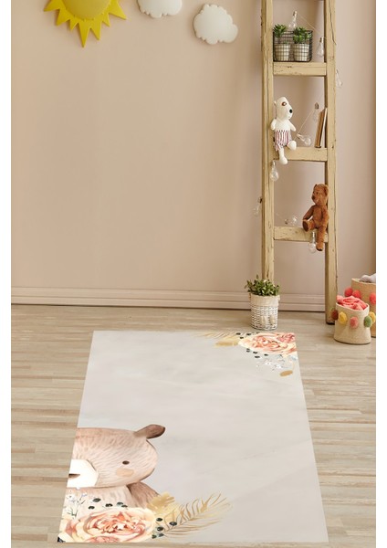 Ayıcık ve Gül Buketi Desenli Yıkanabilir Kaymaz Taban Leke Tutmaz Çocuk Odası Halısık fiyatları