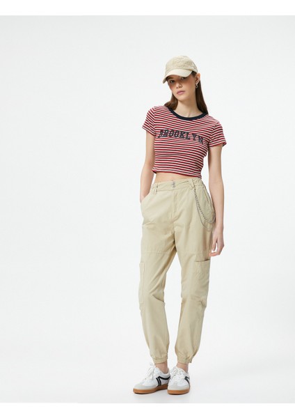 Kargo Jogger Pantolon Zincir Detaylı Yüksek Bel Pamuklu