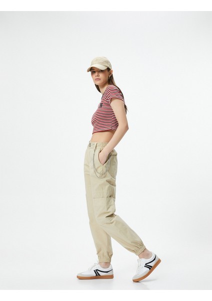 Kargo Jogger Pantolon Zincir Detaylı Yüksek Bel Pamuklu fiyatları