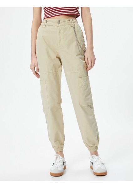 Kargo Jogger Pantolon Zincir Detaylı Yüksek Bel Pamuklu modelleri