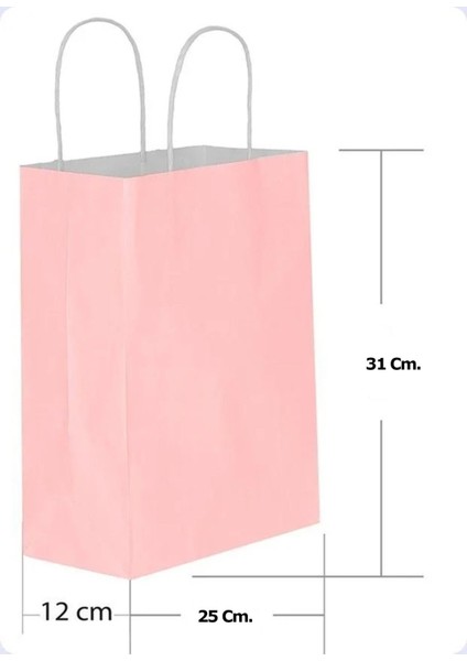 Büküm Saplı Kraft Kağıt Karton Hediyelik Çanta Poşet Torba - Pembe - 25X31 Cm. - 10 Adetlik 1 Paket