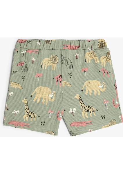 Şort Beli Lastikli Cepli Dokulu Pamuklu