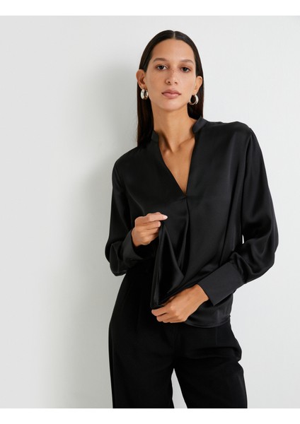 Saten Bluz V Yaka Uzun Kollu fiyatları
