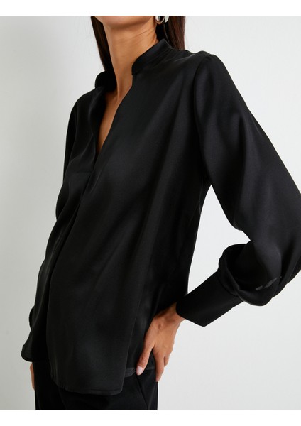 Saten Bluz V Yaka Uzun Kollu indirimleri