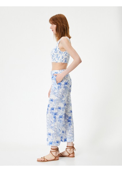 Çiçekli Culotte Pantolon Bol Paça Cepli Normal Bel fiyatları