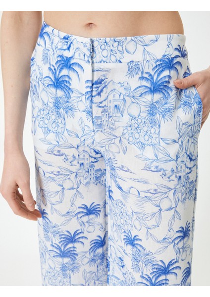 Çiçekli Culotte Pantolon Bol Paça Cepli Normal Bel indirimleri