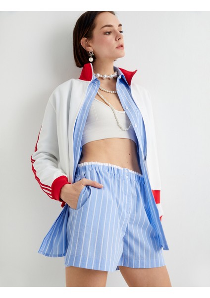 Mini Şort Cepli Beli Çift Lastik Detaylı