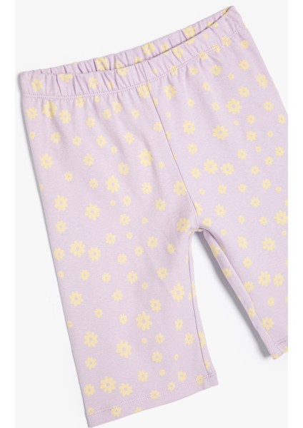 Çiçekli Kısa Tayt Beli Lastikli Pamuklu modelleri