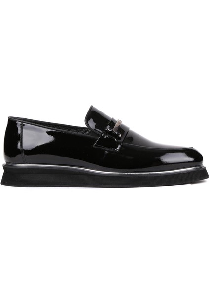 - Siyah Rugan Deri Bağcıksız Erkek Günlük Ayakkabı 250-3017