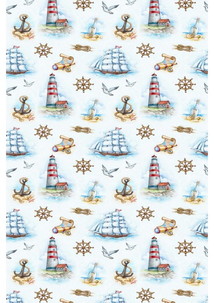 Marin Desenli Deniz Feneri ve Yelkenli Denizci Yıkanabilir Kaymaz Taban Leke Tutmaz Çocuk Odası Halısı modelleri