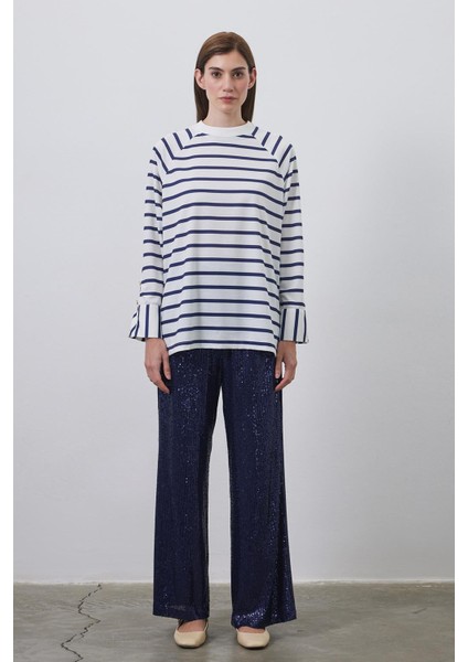 Payet Işlemeli Bol Pantolon Lacivert