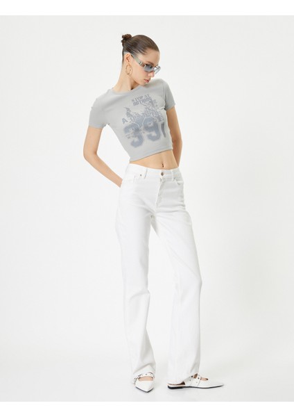 Crop Tişört Kısa Kollu Bisiklet Yaka Pamuklu Slim Fit