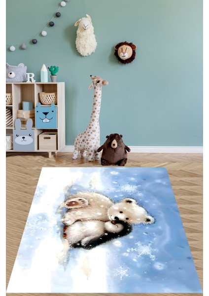 Sevimli Ayıcık ve Penguen Yıkanabilir Kaymaz Taban Leke Tutmaz Çocuk Odası Halısı fiyatları