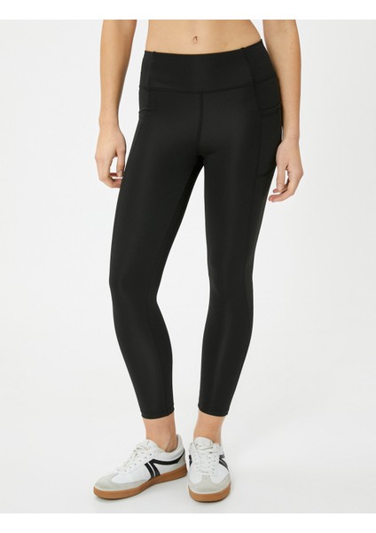 Spor Tayt Cep Detaylı Yüksek Bel Slim Fit