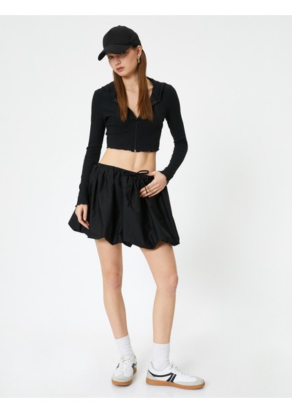 Crop Kapüşonlu Fermuarlı Hırka Uzun Kollu Slim Fit fiyatları