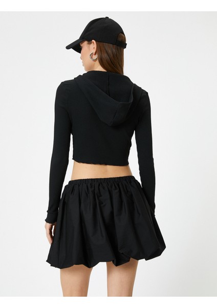 Crop Kapüşonlu Fermuarlı Hırka Uzun Kollu Slim Fit fırsatları