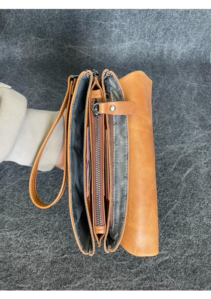 SL-312 Hakiki Deri Çok Işlevli Özel Portföy Kartlık Bölmeli El Çantası 22,5 Cm×13,5 cm Sanat Leather modelleri