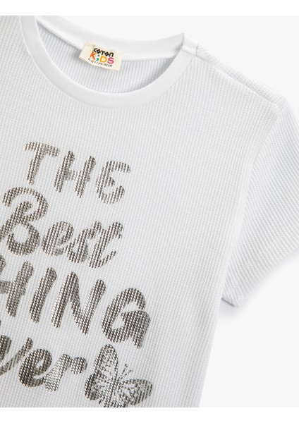 Tişört Slogan Baskılı Kısa Kollu Bisiklet Yaka Dokulu Pamuklu modelleri