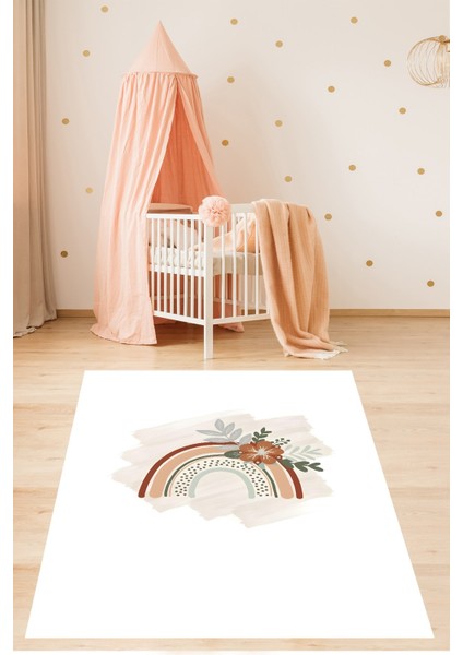 Iskandinav Bohem Beyaz Zeminde Gökkuşağı Yıkanabilir Kaymaz Taban Leke Tutmaz Çocuk Odası Halısı