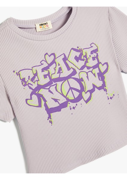 Crop Tişört Grafiti Baskılı Kısa Kollu Bisiklet Yaka Dokulu Pamuklu modelleri