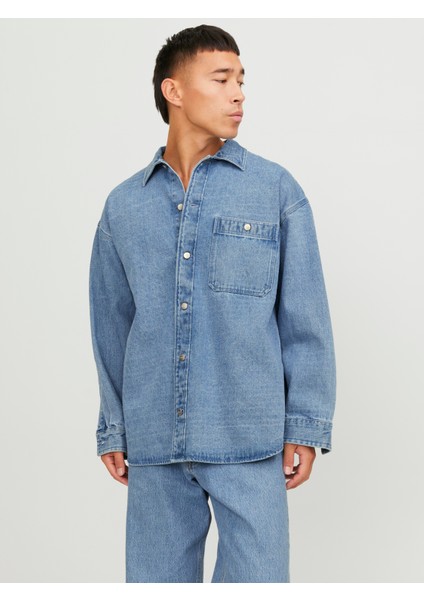 Erkek Genis Kesim Denim Gömlek - Santorini
