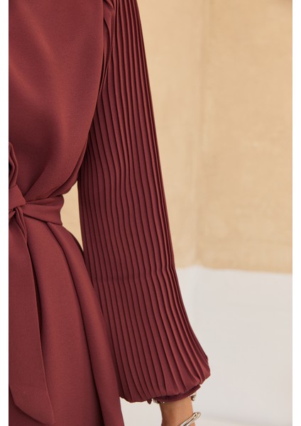 Kolları Piliseli Pantolon Tunik Takım - Gül Kurusu modelleri