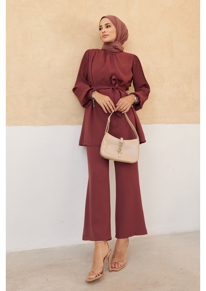 Kolları Piliseli Pantolon Tunik Takım - Gül Kurusu fırsatları